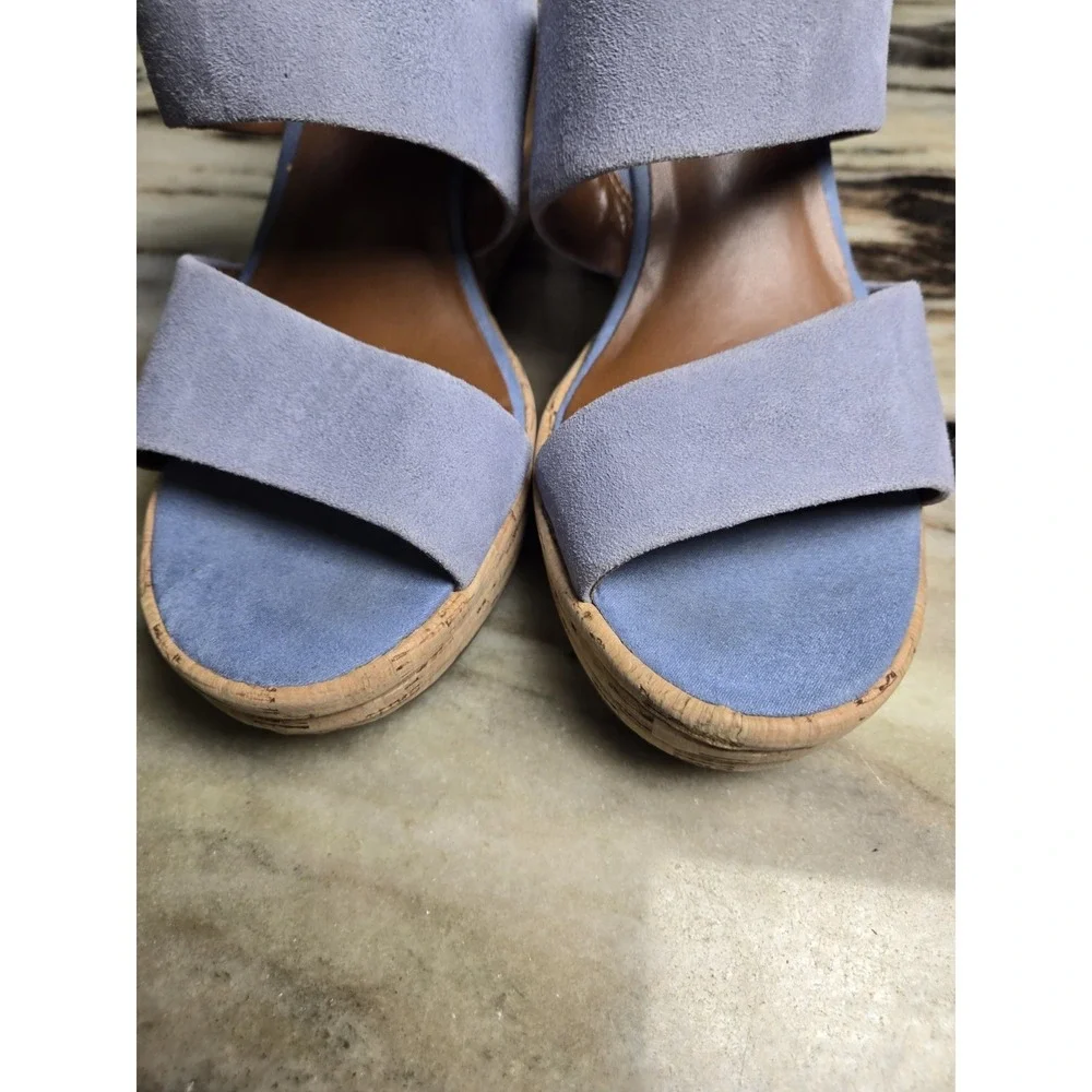 FRANCO SARTO Size 7.5 Light Blue Leather Wedge Heel Sandal Shoes‎ Cork